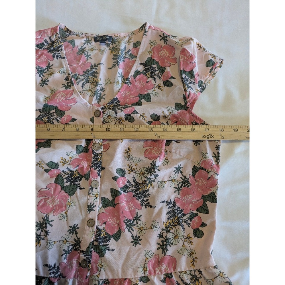 Lily Rose‎ Romper Juniors Medium Pink Floral V Neck Tiered Short Sleeve Feminine - Picture 8 of 9